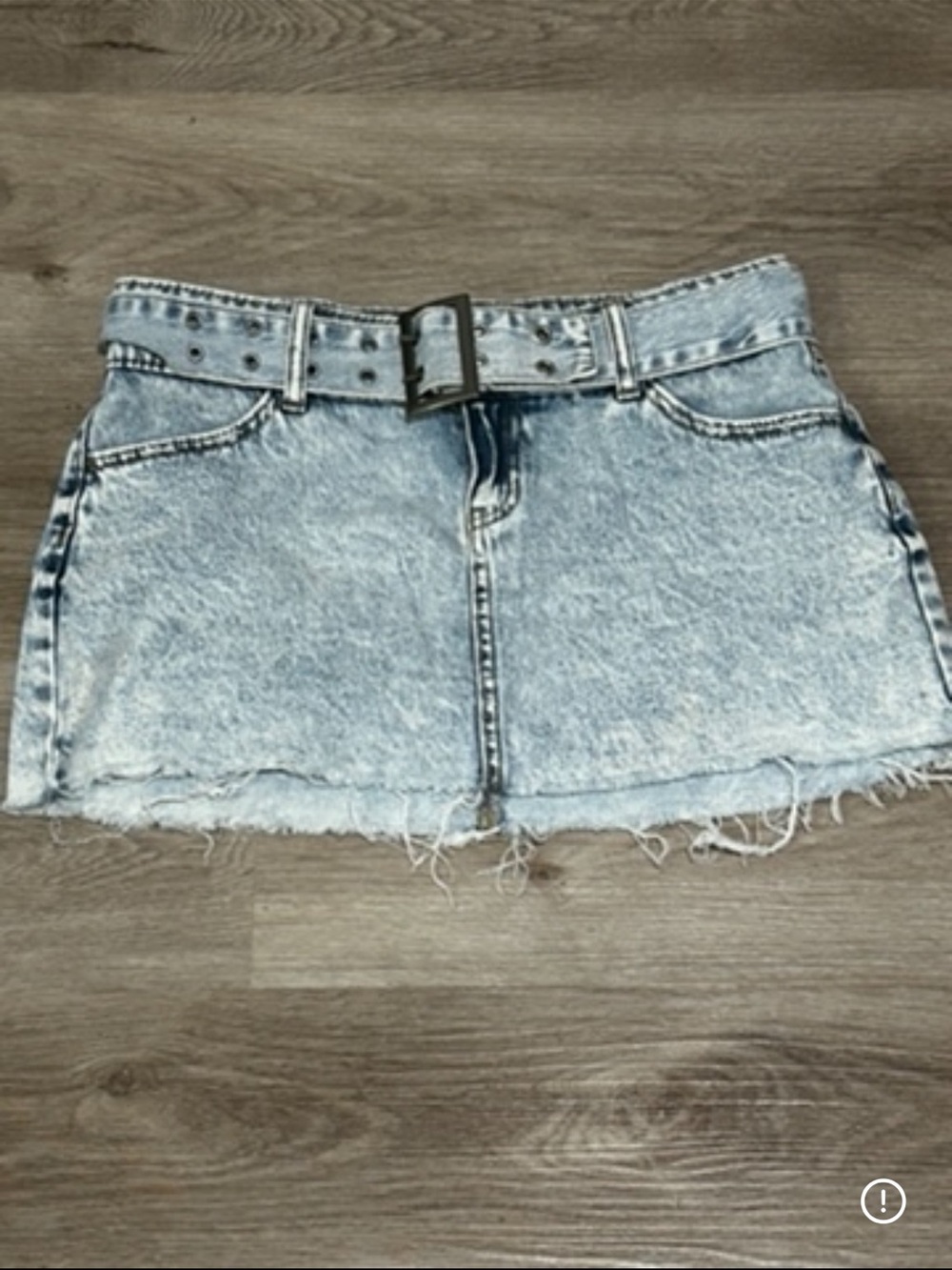 Rewash Light Blue Acid-Wash Denim Mini Skirt with Belt